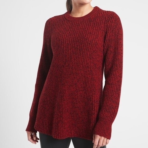 Athleta Sierra Red Marl Crew Neck Chunky Knit Sweater Wool Blend Large - Picture 1 of 8